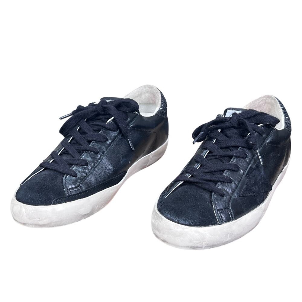 Golden Goose Superstar Black Leather Glitter Heel Sneakers Size 37 US 7 - Picture 6 of 12
